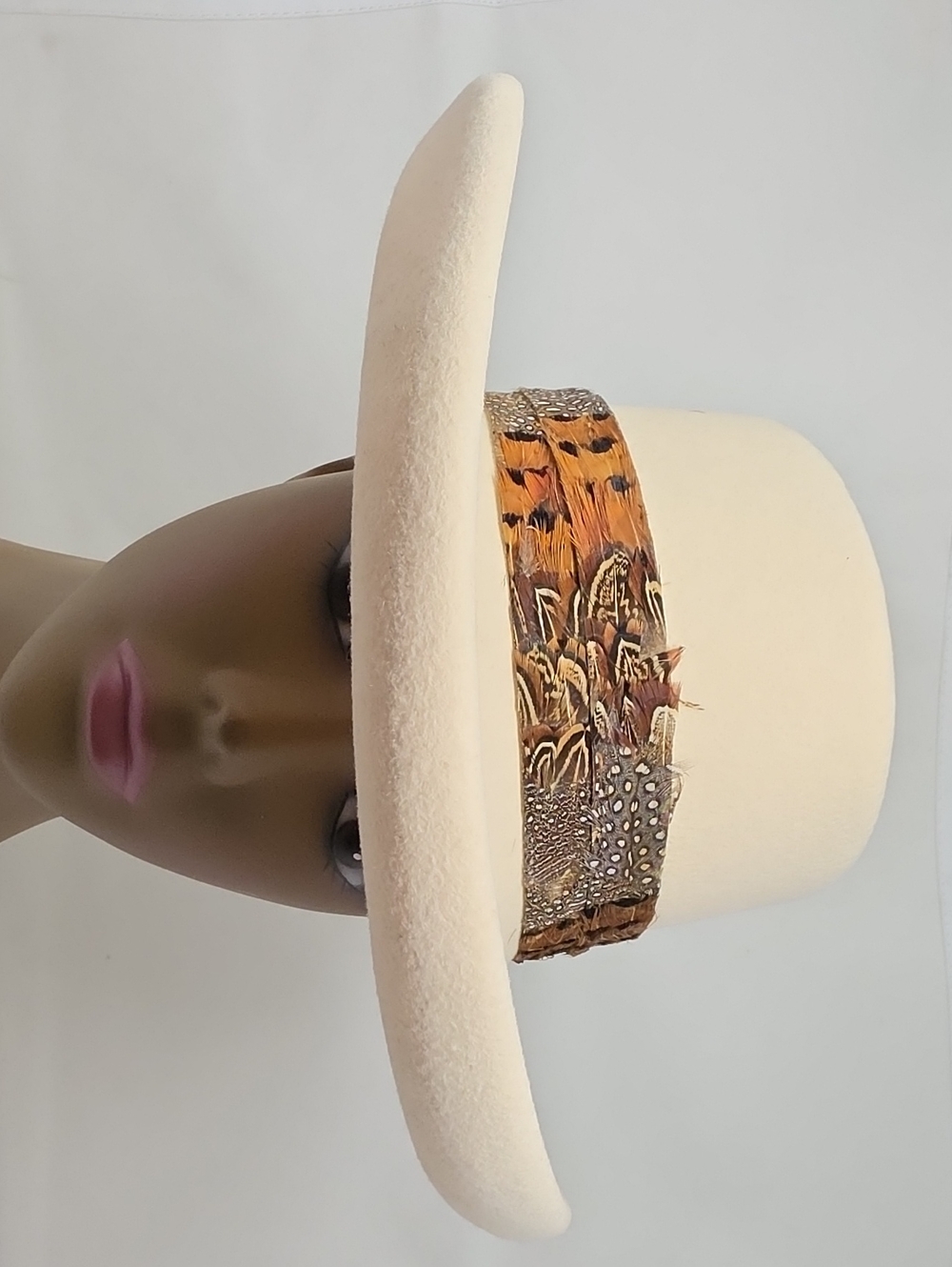 Cream Felt Fedora with Decorative Feather Band